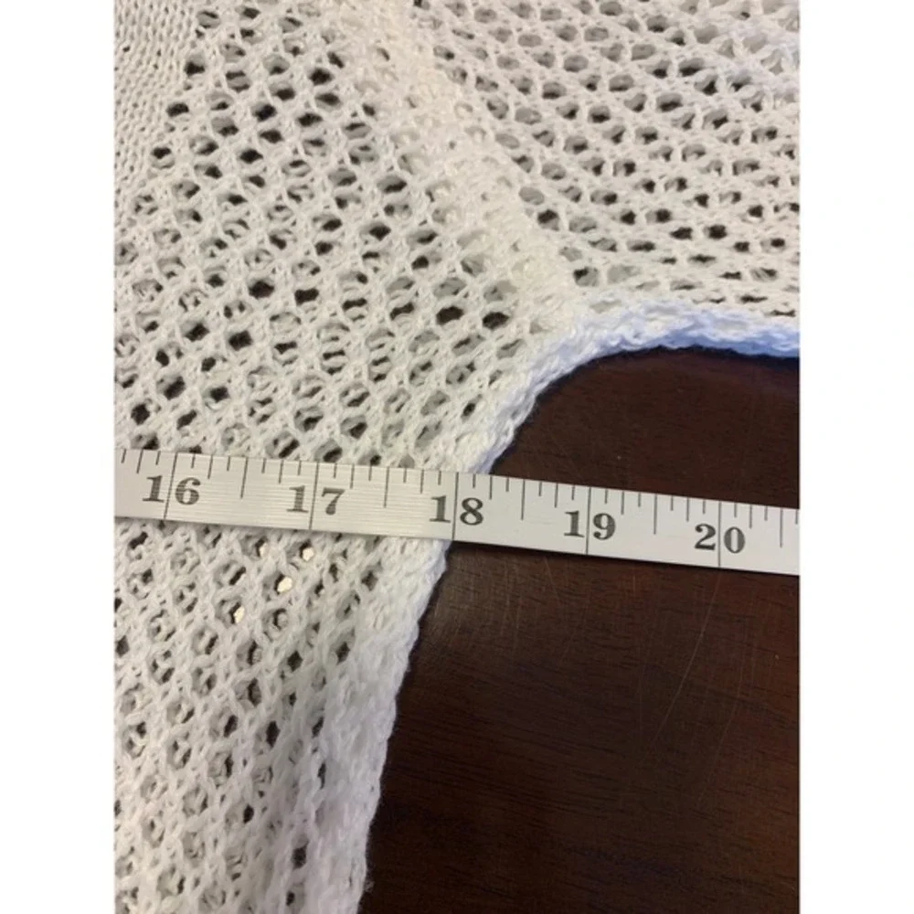 White Crochet Open Knit Cover Up Dress Bell Sleeve‎ High Low Tunic Drawstring